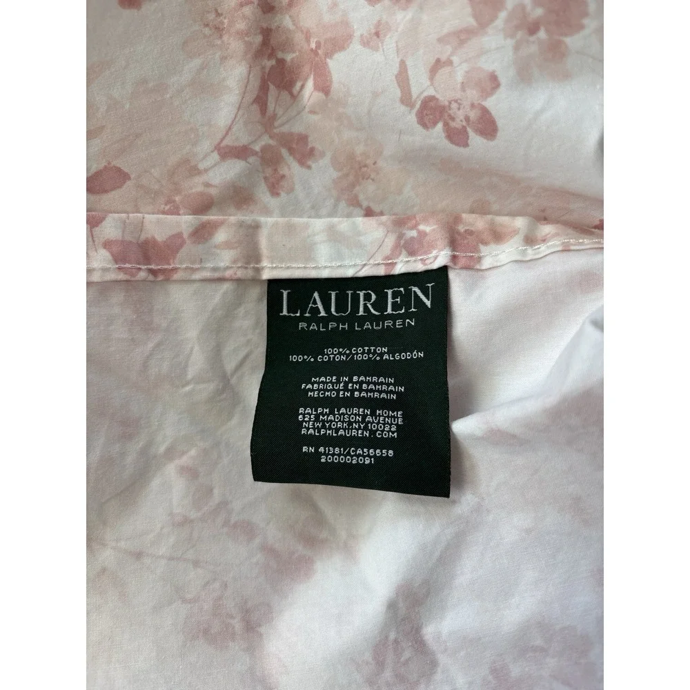 Ralph Lauren King Flat Sheet 91x101 Dusty Rose Blush Watercolor Floral Cotton